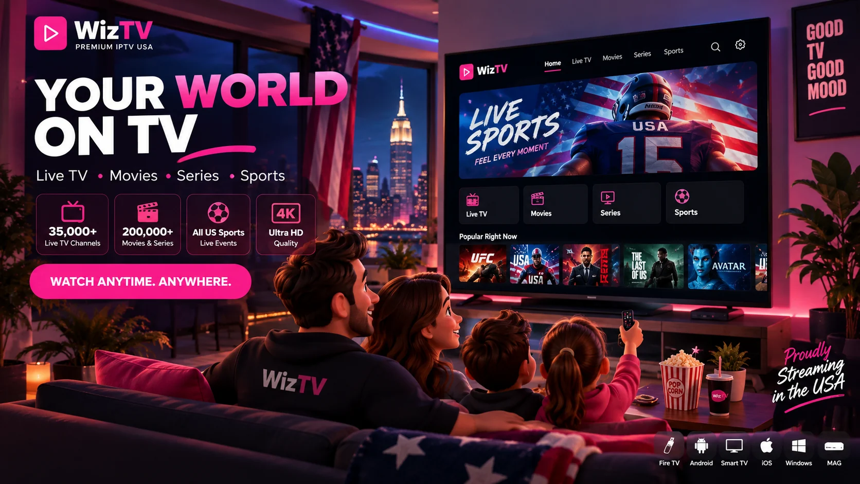WizTV IPTV USA live TV, sports, movies and 4K streaming service